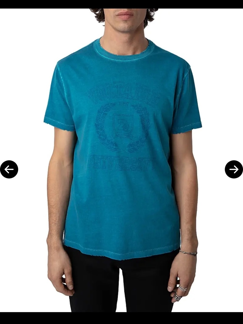 ZADIG and VOLTAIRE Jimmy Blason Insignia Tee Curacao Blue Crewneck Sz XL NEW